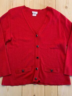 Vintage 90s American Collection Button-Down V-Neck Red Sweater Cardigan M